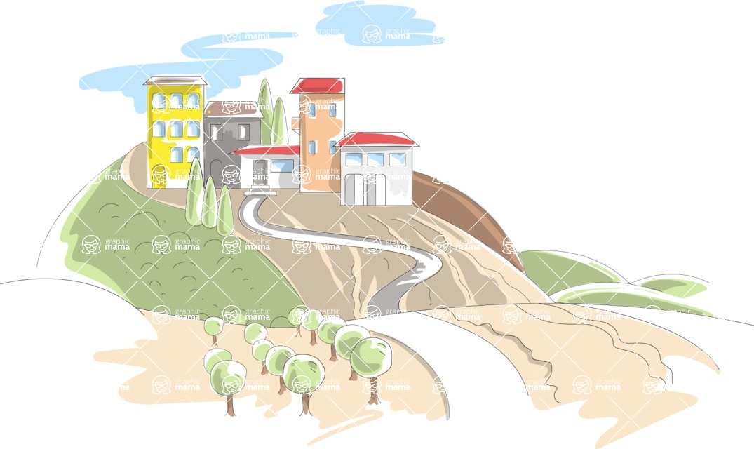 Italy Themed Graphic Collection - Italian Landscape Vector Illustration